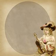 Clipart of vintage frame with female violinist