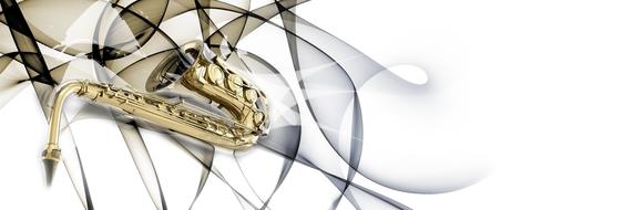 image of a saxophone on the background of ribbons