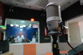 microphone in recording studio with blurred background