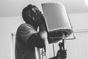 Guy Singing Headphone monochrome