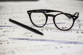 Eyeglasses on Music Sheet, black and white