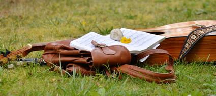 Guitar and Backpack on lawn