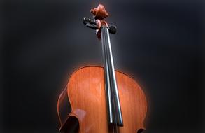 top part of Cello at dark background, 3d render