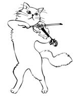 black and white, cat playing the violin