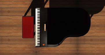 3D model of a piano on a wooden floor