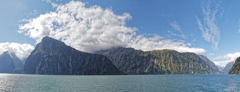 panorama of Milford Bay in New Zealand