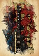 guitar instrument music postcard drawing