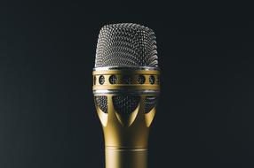 macro photo of a golden musical microphone