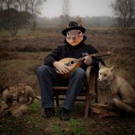 animated squirrel with stringed instrument