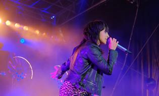 singer Nena on stage with microphone in Marktredwitz, Germany