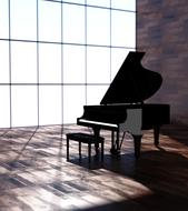 Black Piano at window, drawing