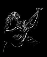 Black and white drawing of the guitarist, on the performance