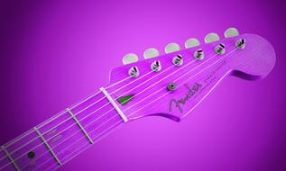 part of guitar on purple background