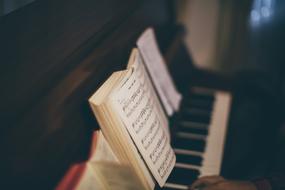 music notes on a piano in a blurred background