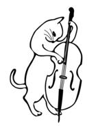 illustration of cat and contrabass musical instruments