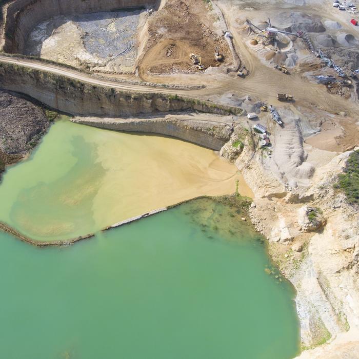 helicopter view of the sand and lake