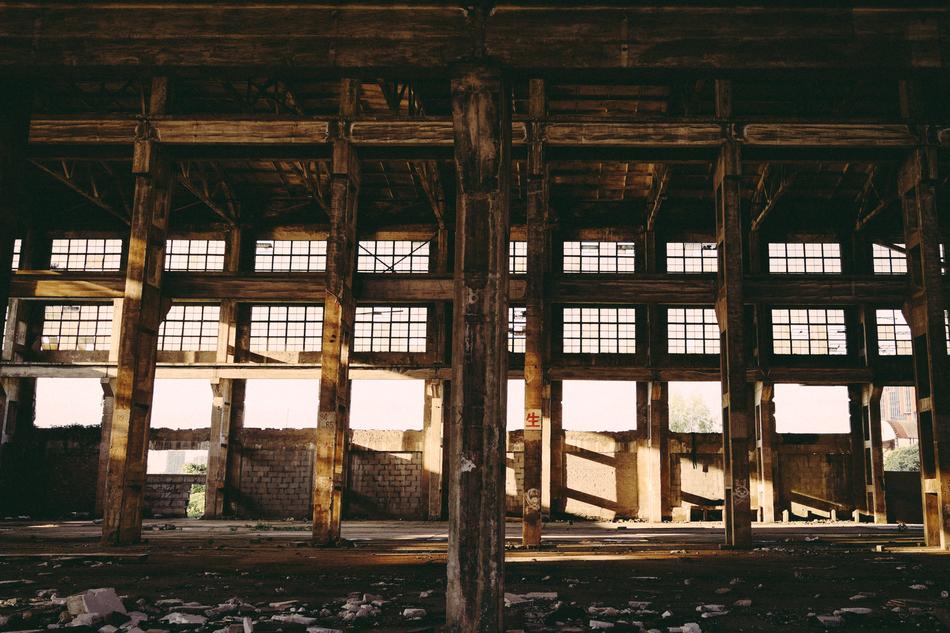 abandoned factory in sun lights