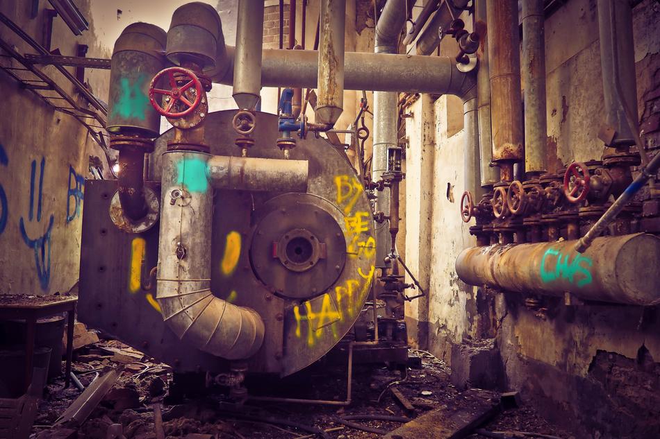 blots of paint on the mechanisms of the old factory