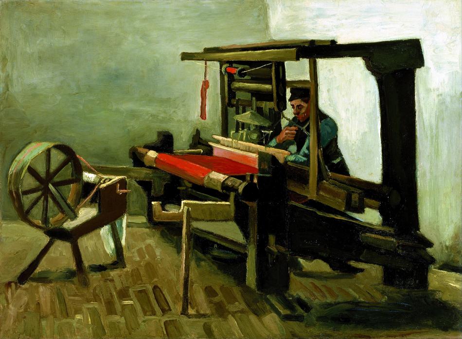 Post impressionism art with the worker with machine