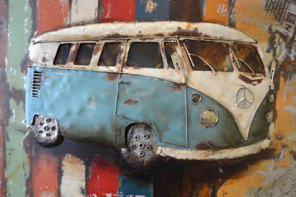 Model of the beautiful, rusty, vintage, turquoise and white Volkswagen Van