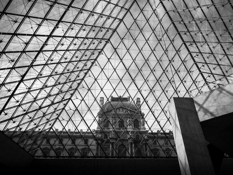 Louvre Museum roof in monochrome