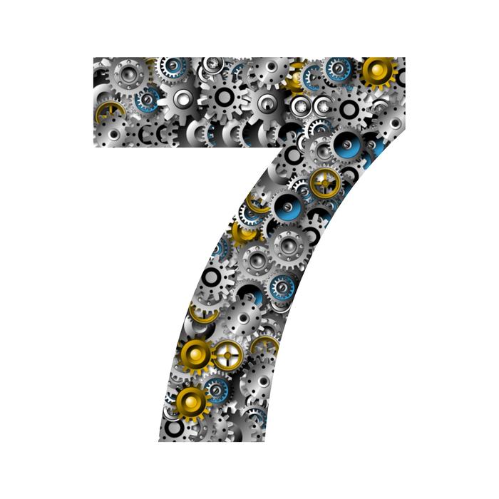 number seven with gear pattern