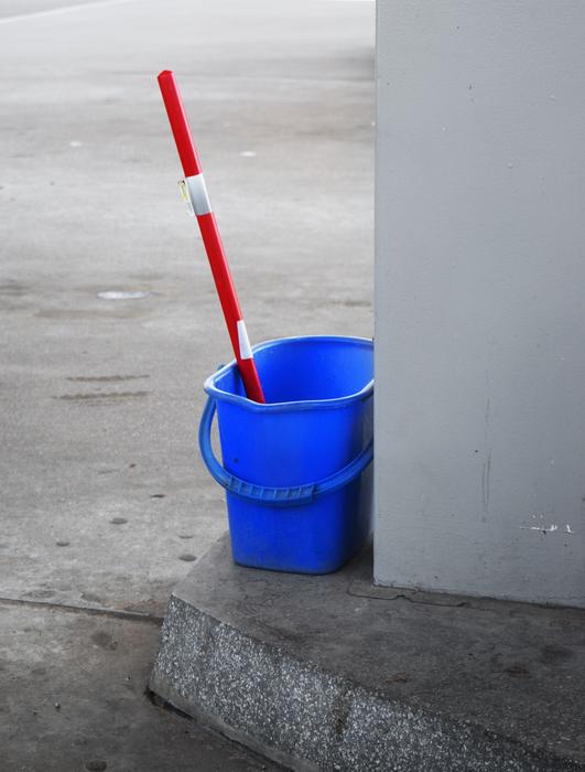 Blue Plastic Bucket and red tool