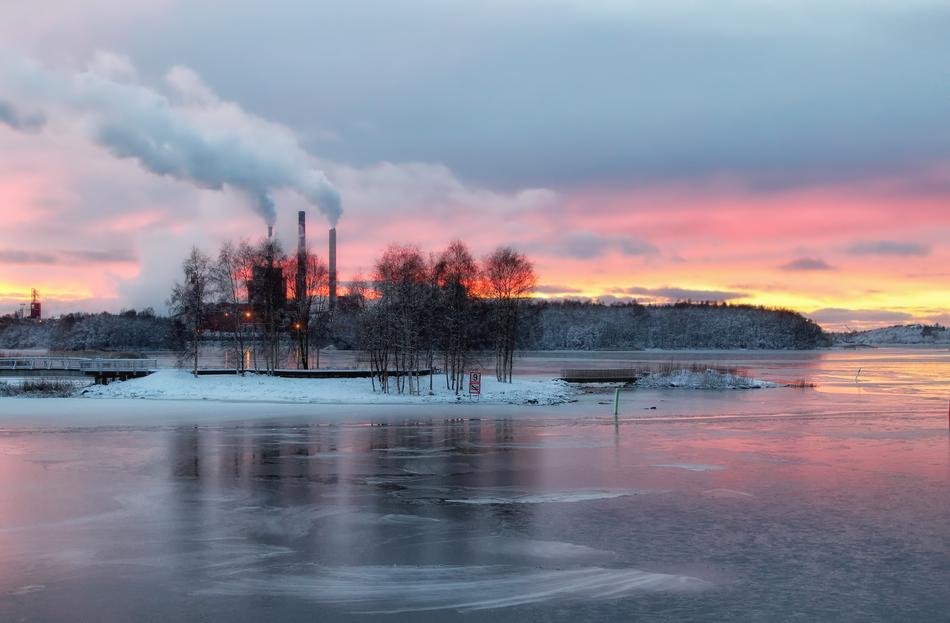 landscape of industrial building at the sunset in Finland
