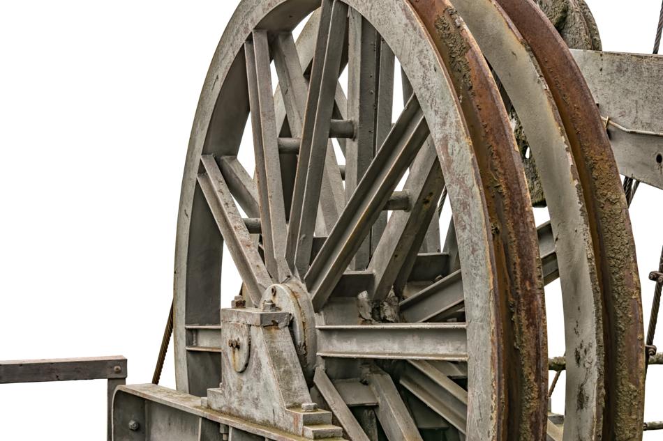 wooden wheel with lever in Industrial plant in the coal mining area