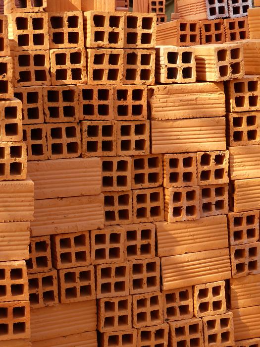 Close-up of the bricks, on the brickyard, in light, in Vietnam