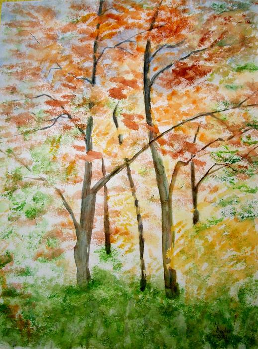 graphic image of an autumn forest on canvas