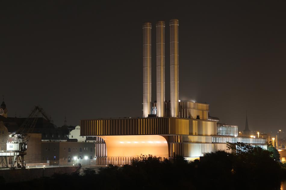 industry with pipes in Wurzburg at night