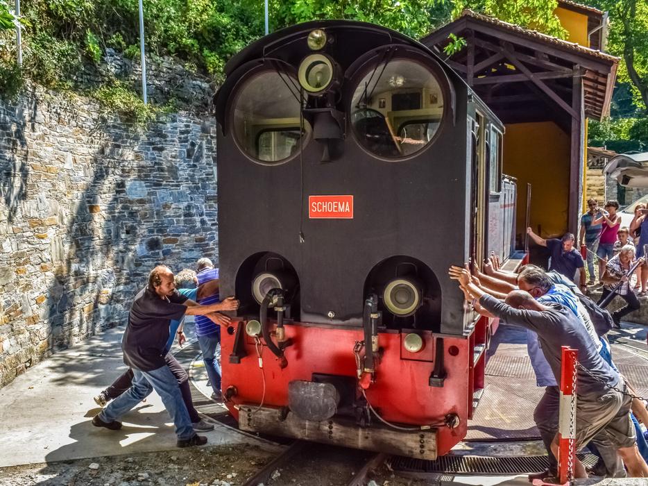 workers and Train Engine Turning