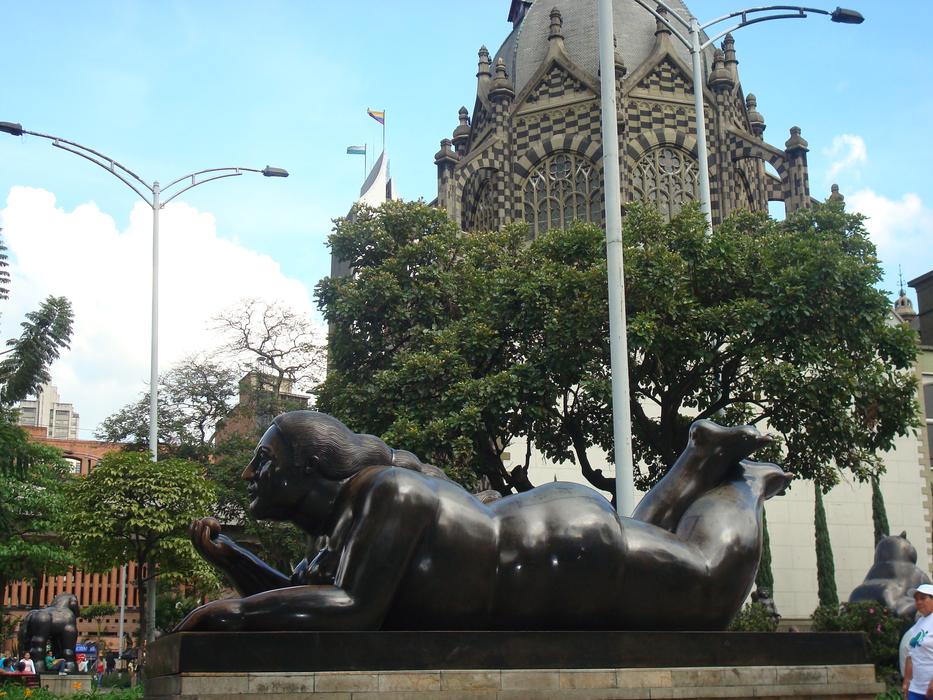 Beautiful, black statue, made by Botero, in MedellÃ­n, Colombia