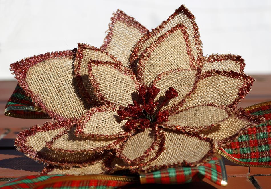 Close-up of the beautiful and colorful Christmas flower decoration, with the trim