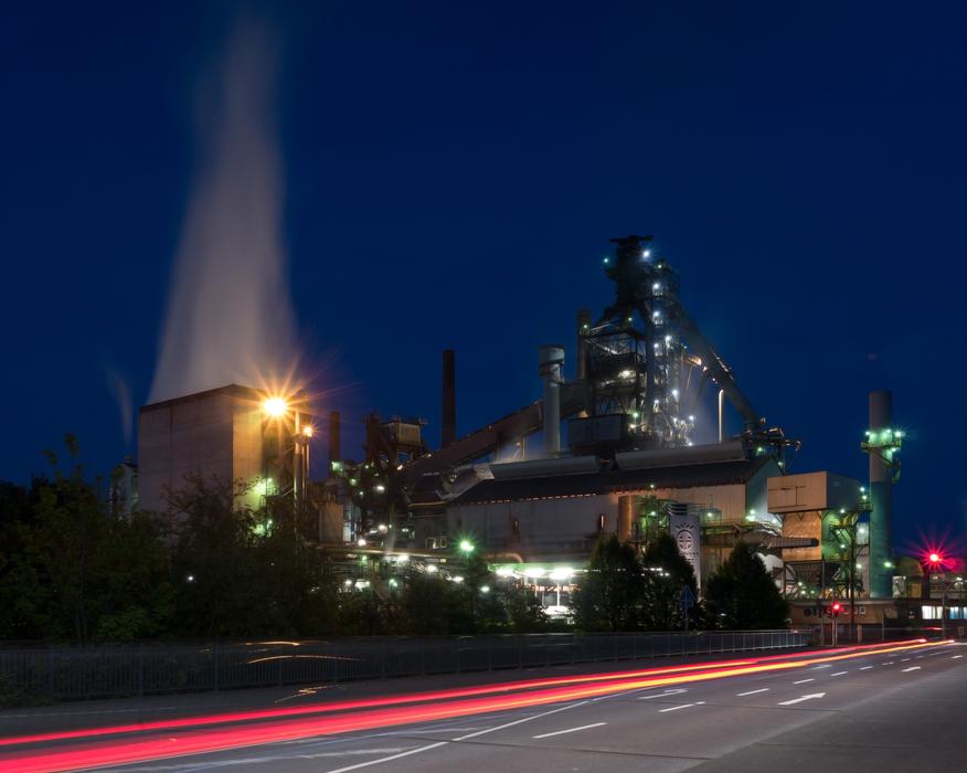 Landscape with the blast furnace, with lights, at night