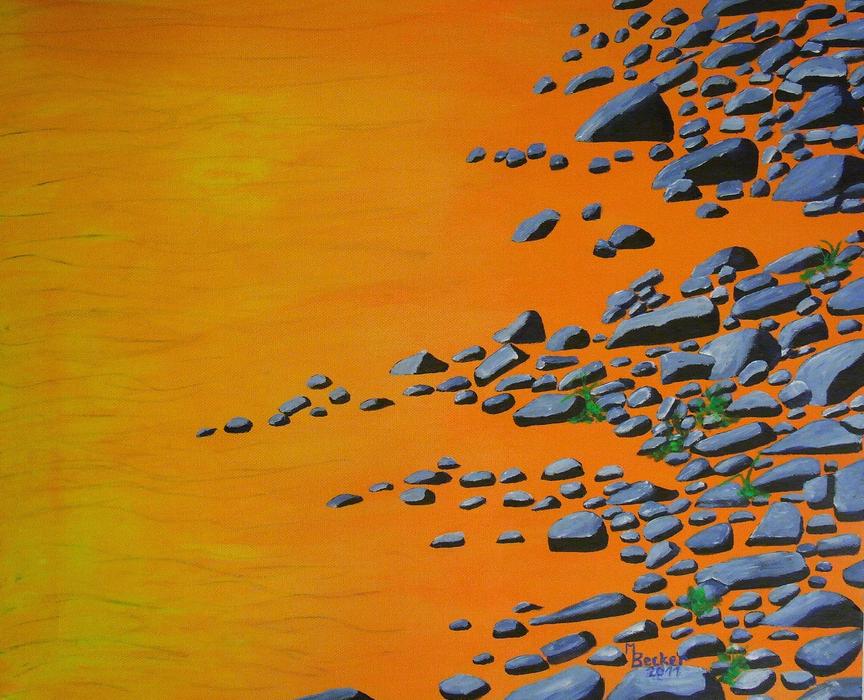 graphic drawing of a beach with stones