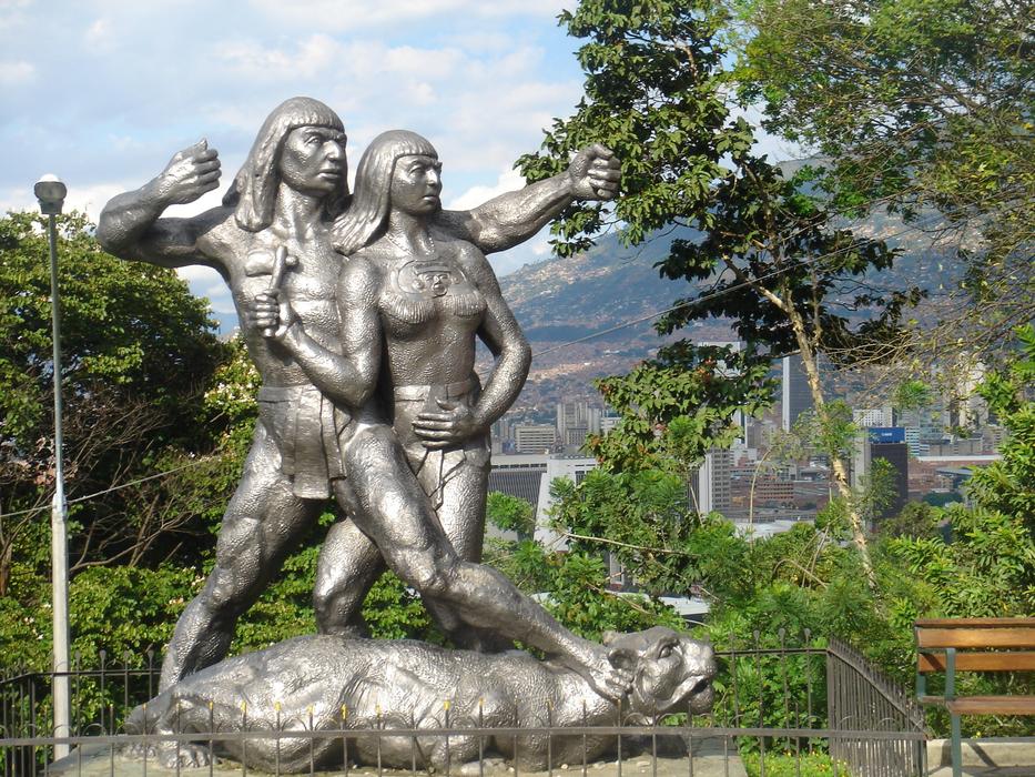 Cacique Nutibara and wife sculpture, Colombia, Medellin