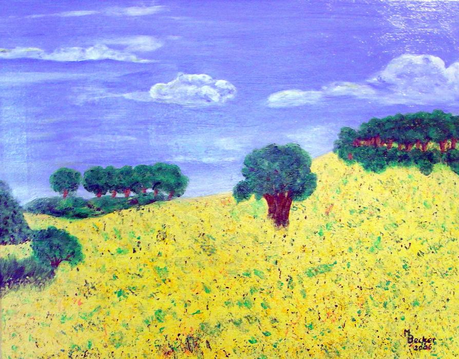 canvas with field and trees
