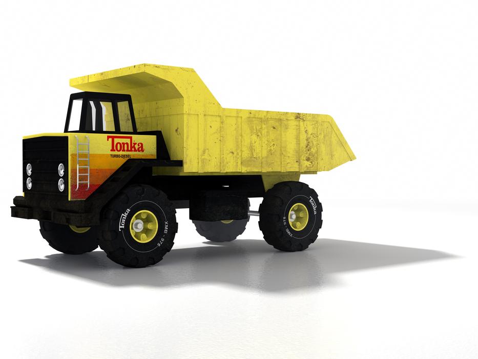 Yellow, black, orange and red model of the truck with shadow