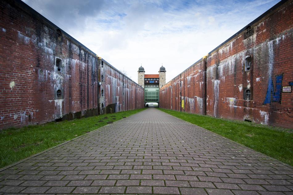 Landscape of the colorful boat lift in Waltrop, Germany