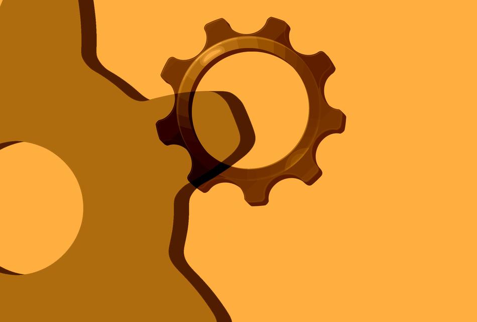 3d gears, at orange, background, clipart