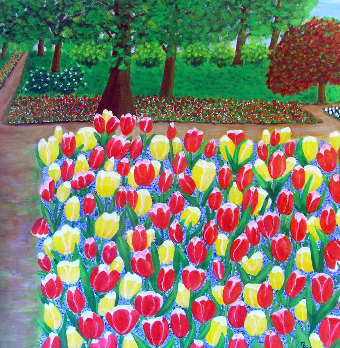 tulips in the park as painting