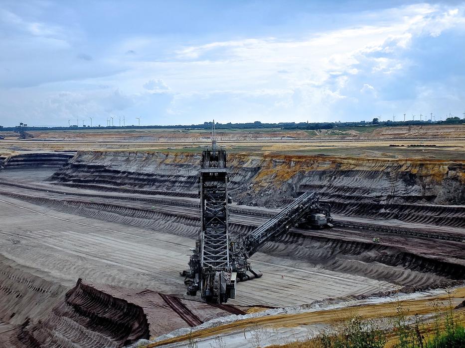 Landscape with excavators, among the colorful and beautiful fields in Grevenbroich, Germany