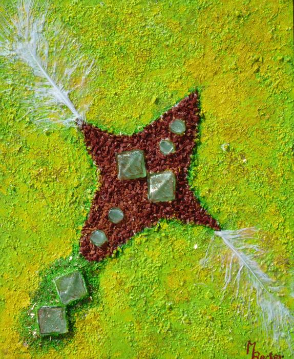 Beautiful and colorful stones, on the colorful grass, from the top view