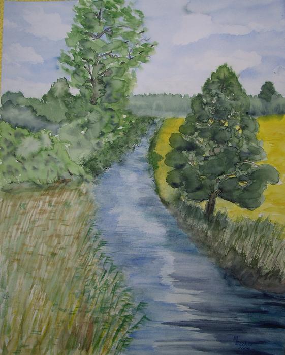 painting of bach water river