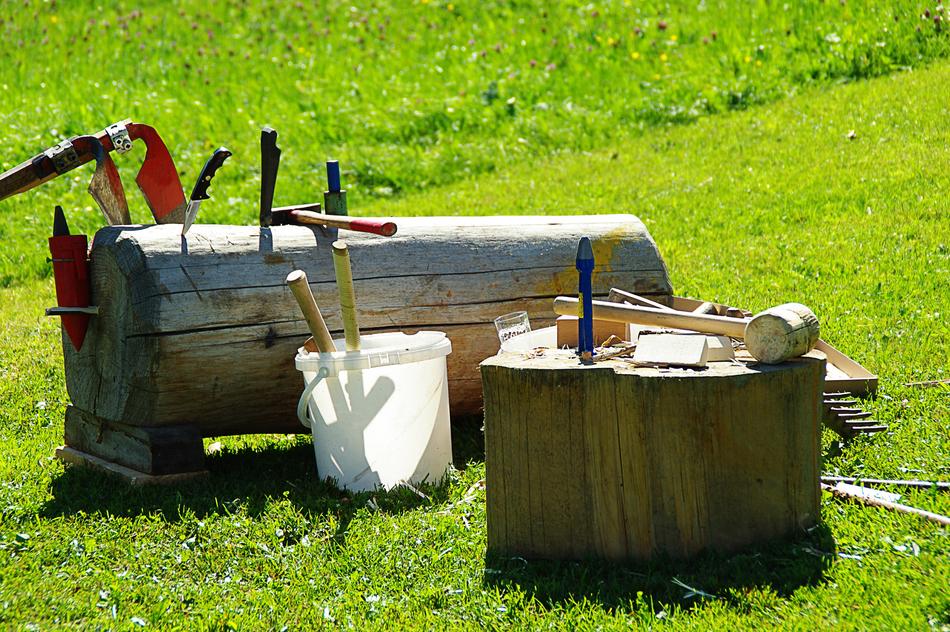 tools for woodworking outdoors on a sunny day