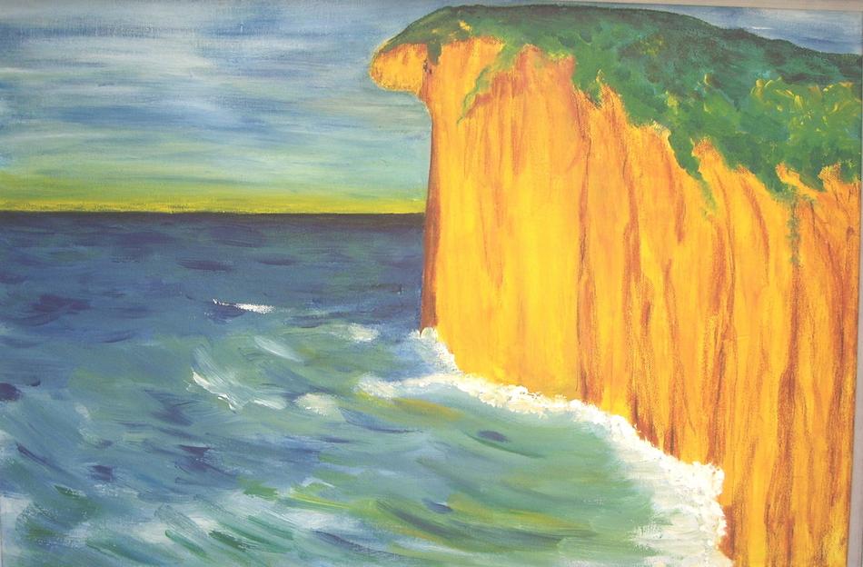 painting of sea coast rock