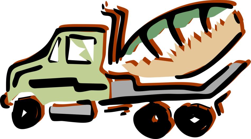 Colorful painting of the vehicle with concrete mixer, at white background, on clipart