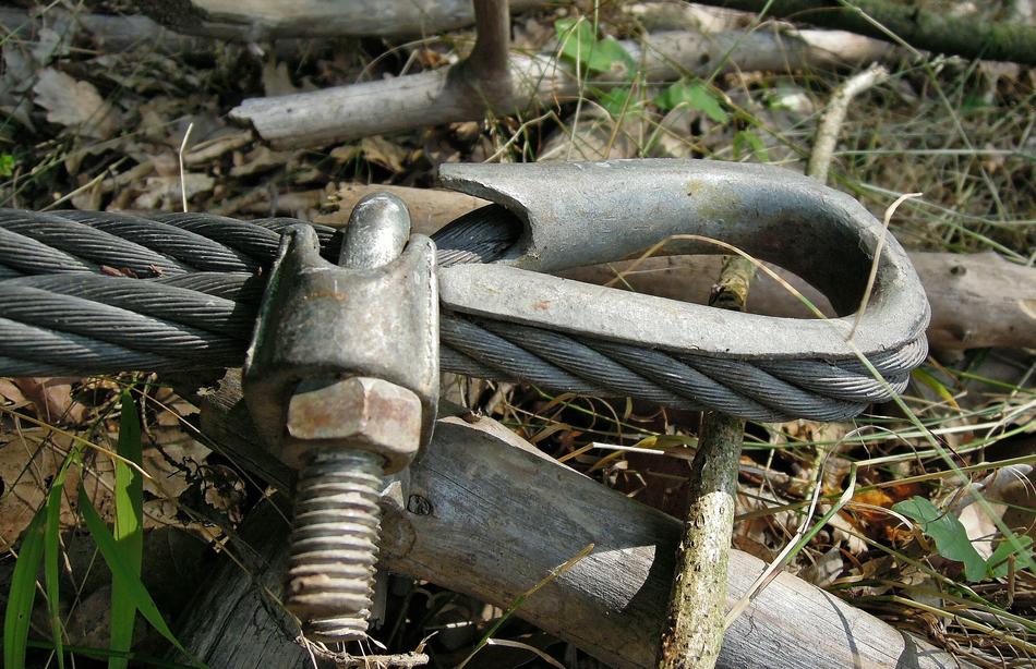 steel rope with a loop on the grass